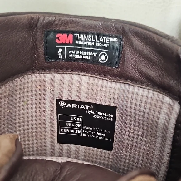 Ariat Brown Leather Boots with Insulation - Picture 3 of 6